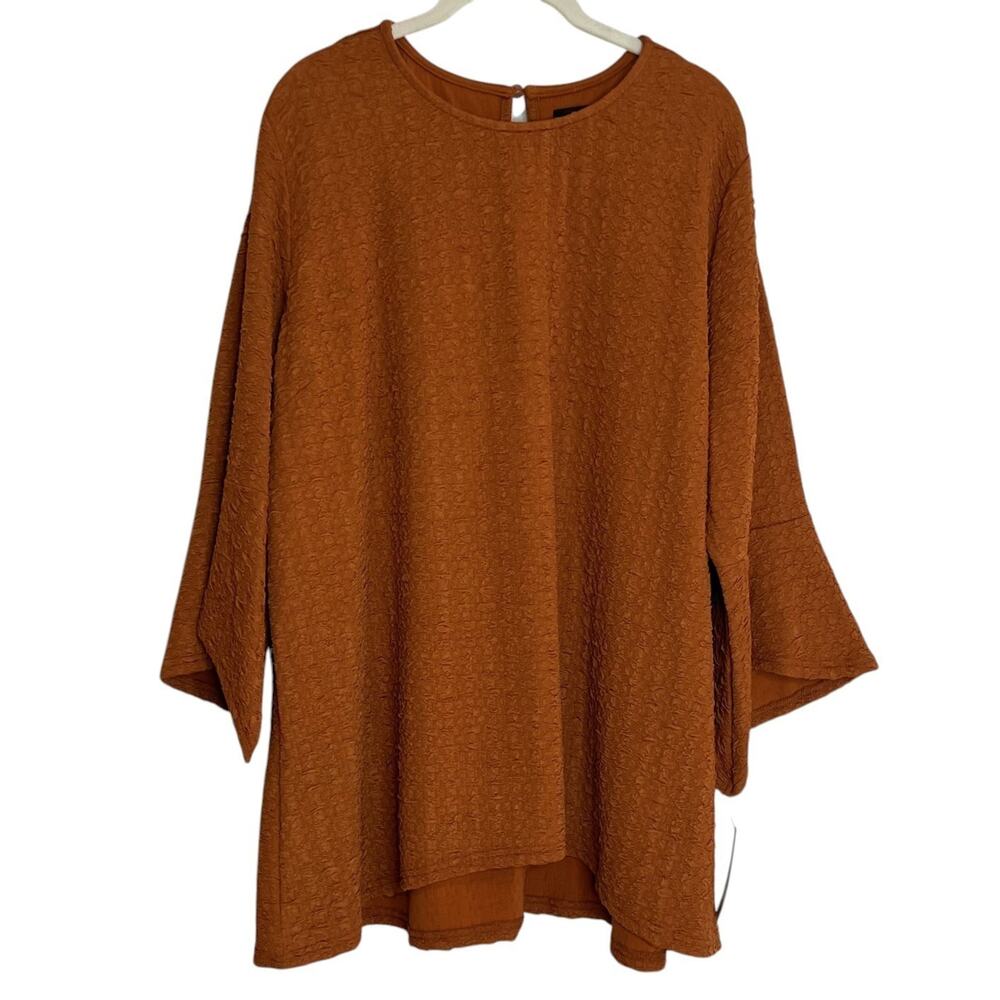 Calessa Womens Tunic 1X Rust Textured Fabric Flared Sleeve Stretch Autumn NEW